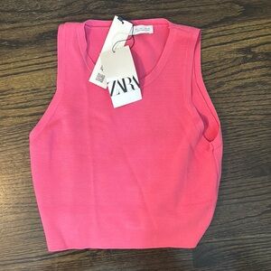 Zara Pink Fitted Crop Tank Top